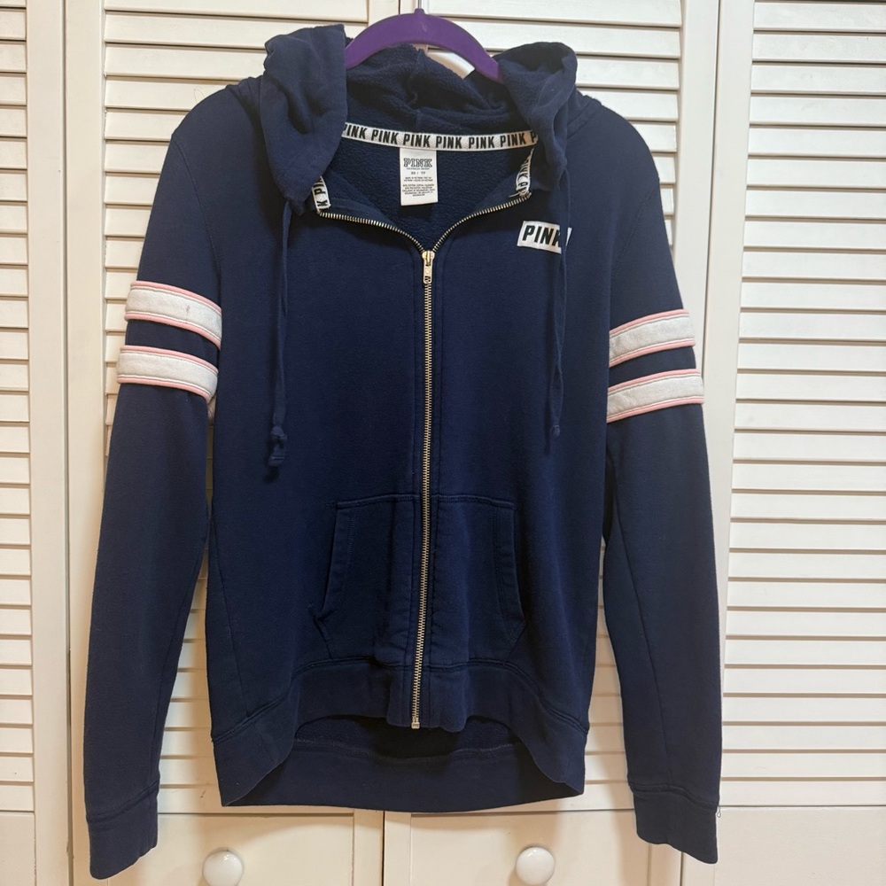 Victoria’s Secret PINK Navy Blue Zip Up Hoodie Sweatshirt Size XS